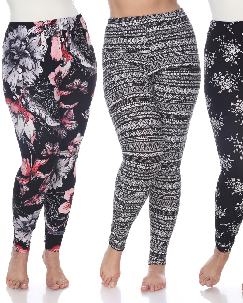 Front of a model wearing a size one-size-fits-all Pack of 3 Printed Leggings in PACK 172 - White by White Mark. | dia_product_style_image_id:250010